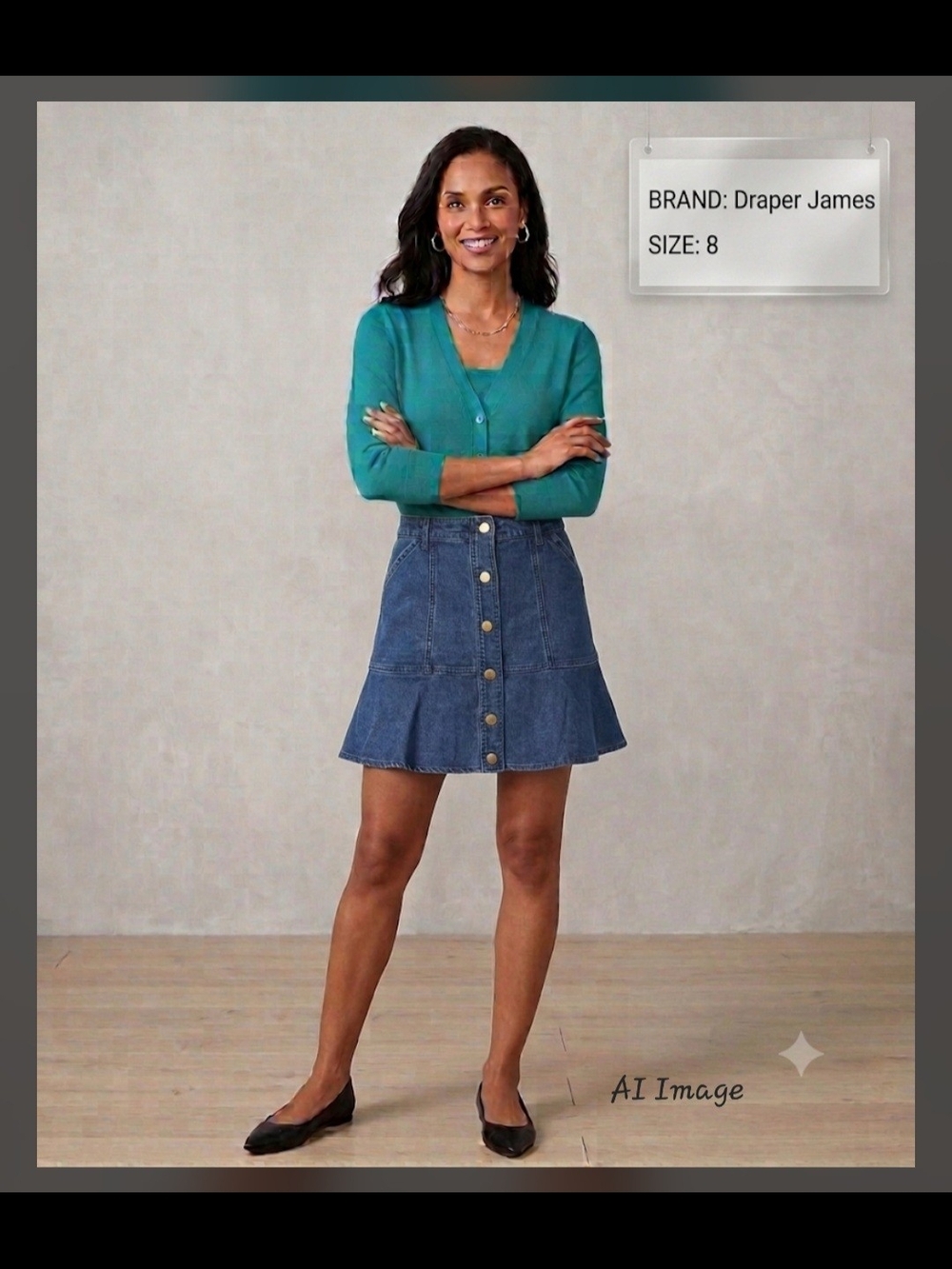 Draper James Denim Button-Front, Ruffle Hem Mini Skirt